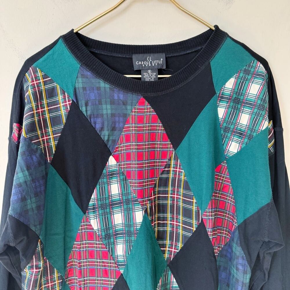 Carole Little Vintage 90s Christmas Holiday Plaid Patchwork Tunic Top S - Picture 2 of 6